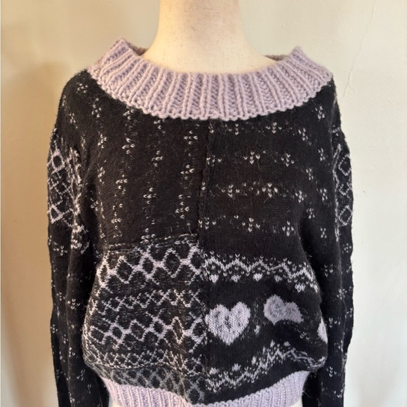 Free People Snow Globe Alpaca Wool Blend Pullover Sweater Black Purple sz Med - Picture 4 of 6